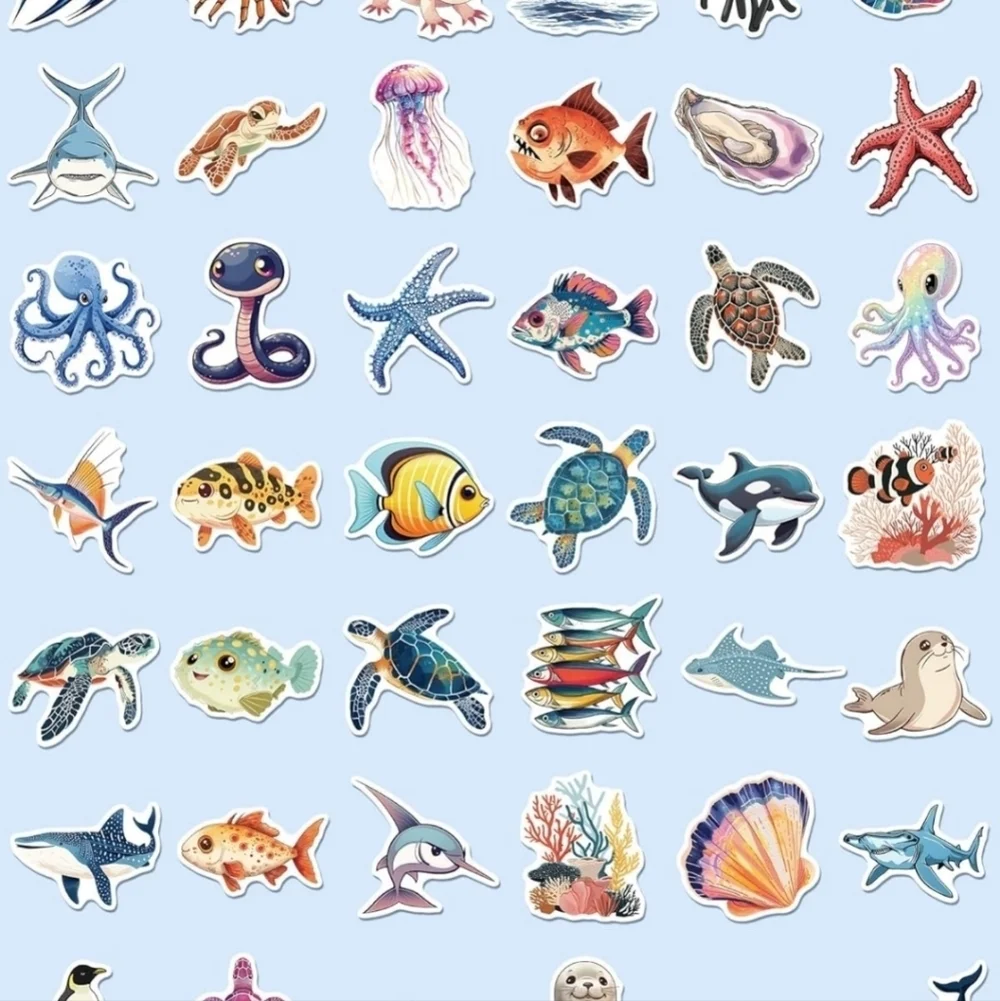 100 pc Cute Colorful Fish and Marine Life Sticker Set